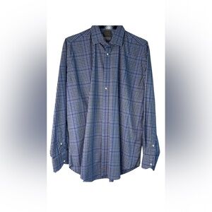 Thomas Dean Navy and Light Blue Plaid Men's Shirt